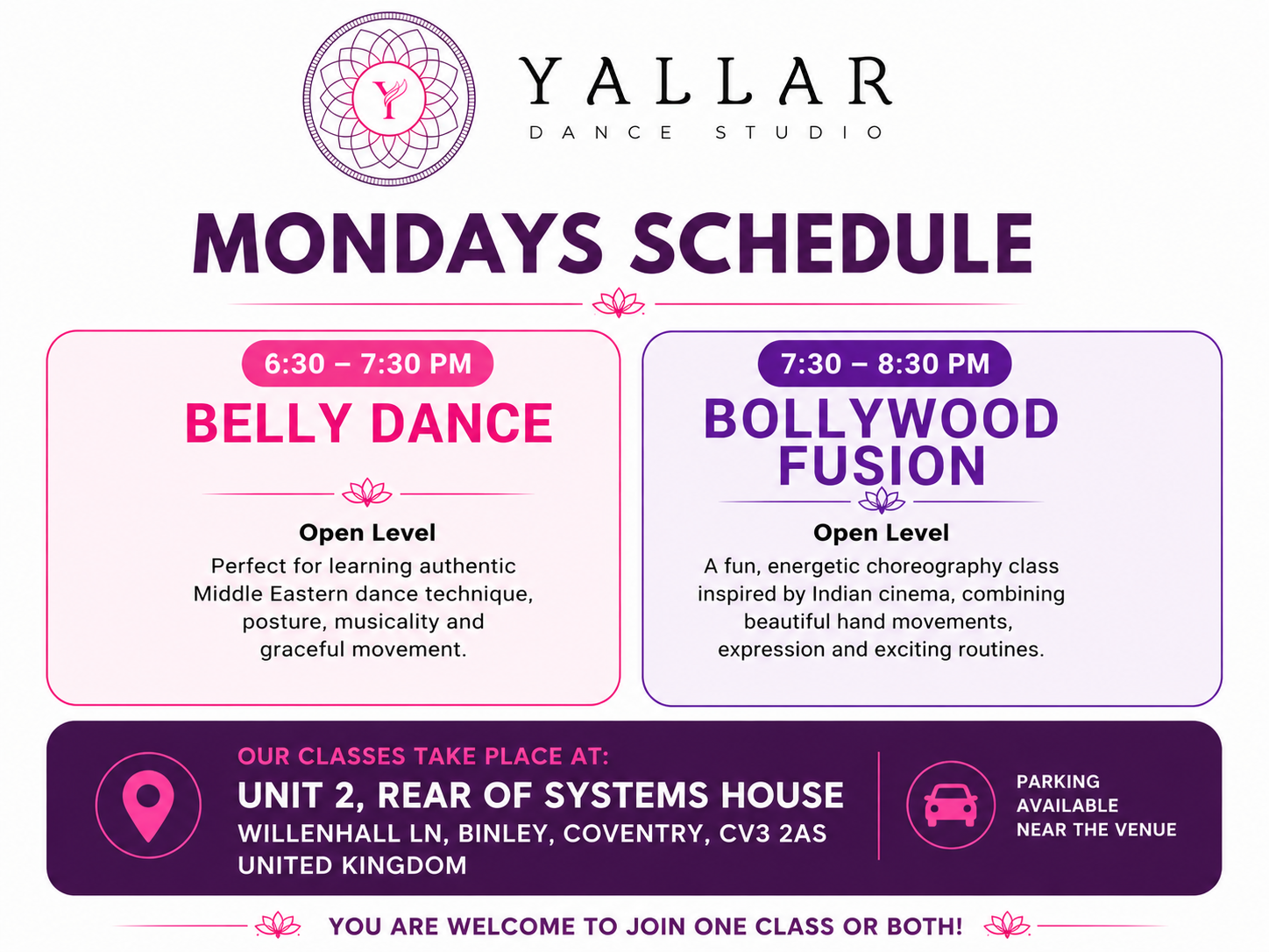coventry binley dance class schedule